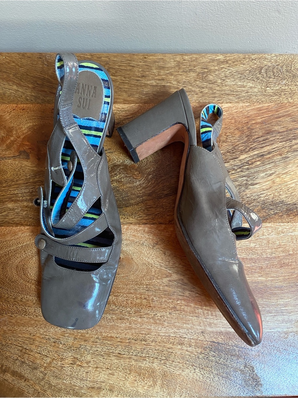 VTG Y2K Anna Sui Patent Leather Double Straps Block Blocked Heel Shoes